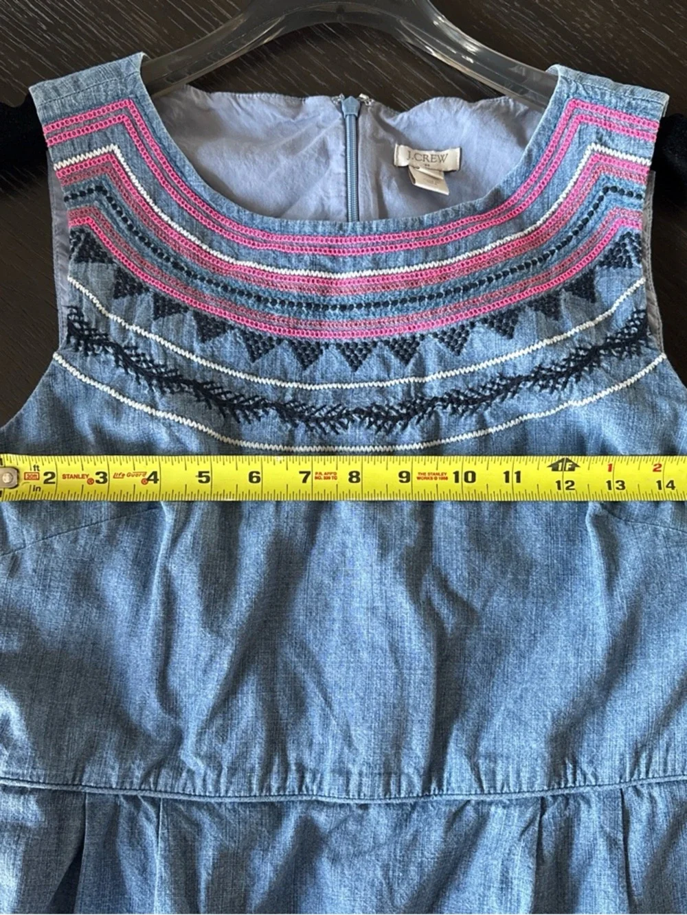 J. Crew Chambray Sleeveless Dress with Pink Embroidery Cottagecore Boho Sz‎ 6